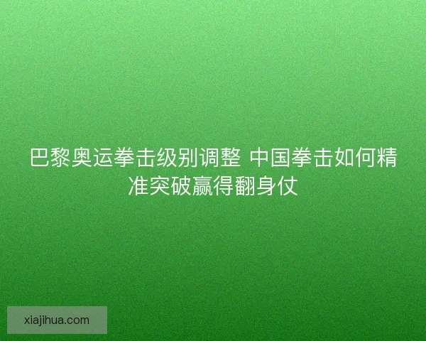 巴黎奥运拳击级别调整 中国拳击如何精准突破赢得翻身仗 巴黎奥运拳击级别调整 中国拳击如何精准突破赢得翻身仗